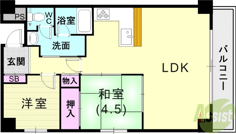 芦屋市茶屋之町のマンションの間取り