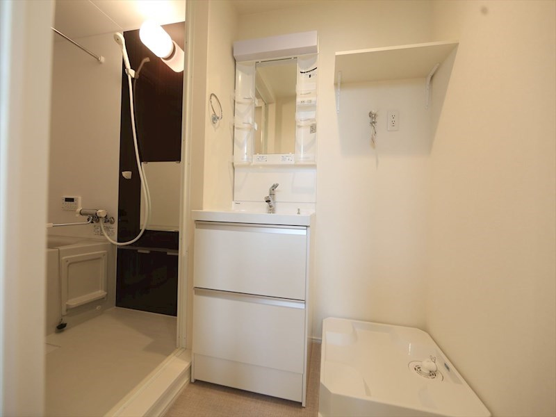 洗面設備　脱衣所　独立洗面台（シャンプードレッサー付）収納スペース有