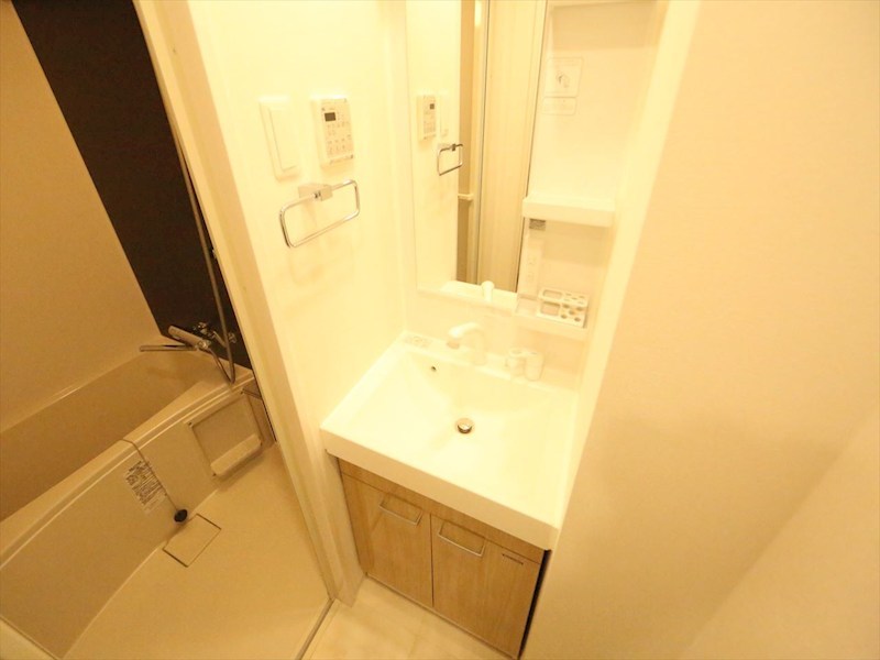 洗面設備　脱衣所　独立洗面台（シャンプードレッサー付）収納スペース有