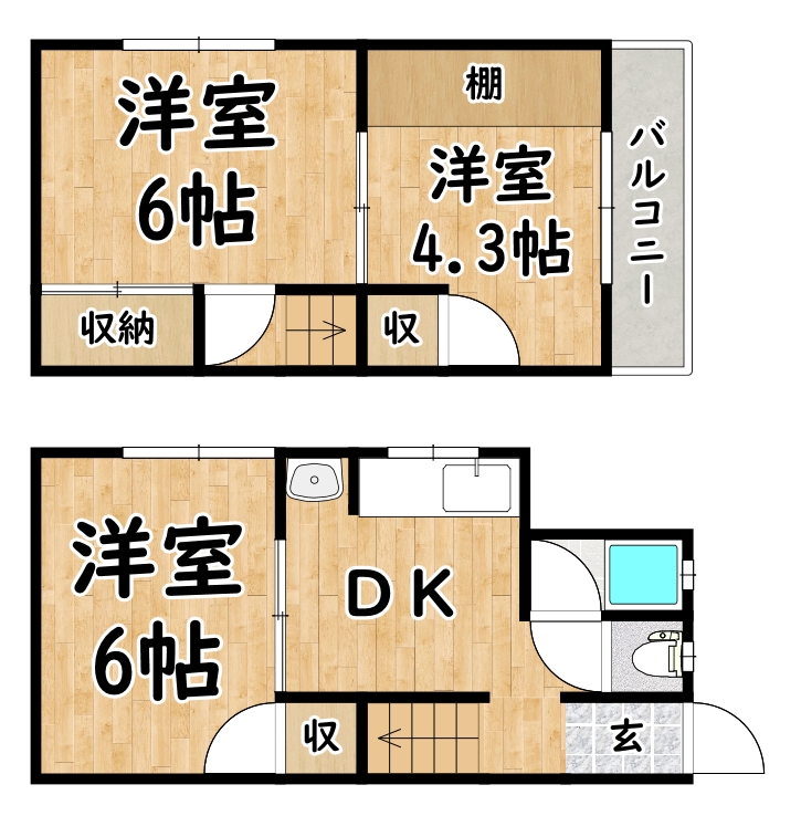 ＪＲ関西本線 八尾駅 徒歩10分 2階建 築55年の間取り写真