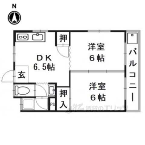 長岡京市馬場のマンションの間取り