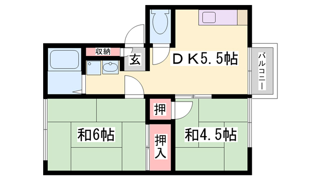 明石市大久保町松陰のアパートの間取り