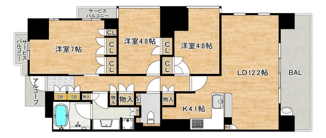 【大阪市天王寺区小宮町のマンションの間取り】