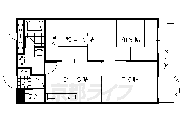 京都市南区吉祥院西ノ庄向田町のマンションの間取り