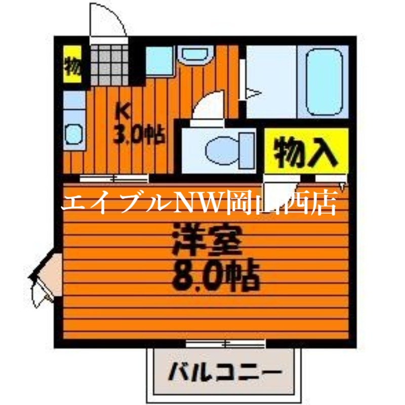 岡山市北区横井上のアパートの間取り