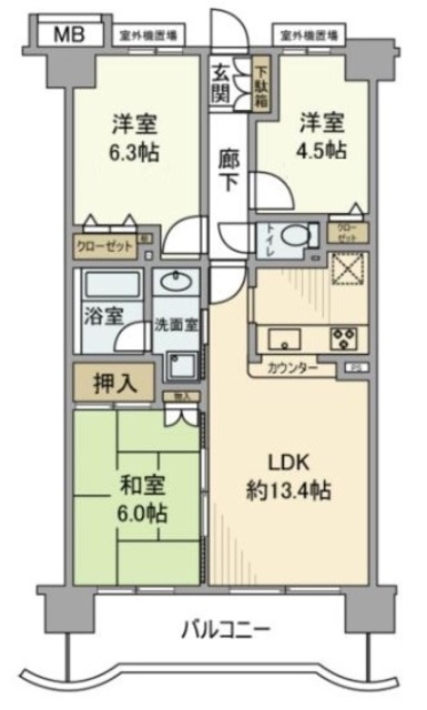 オーベル越谷蒲生壱番館の間取り