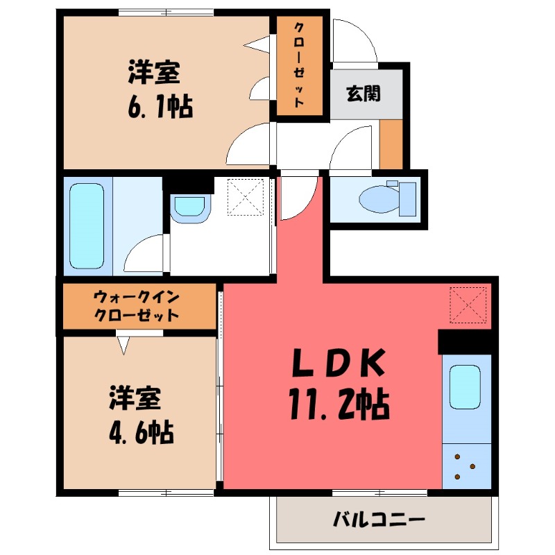 筑西市稲野辺のアパートの間取り