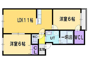 札幌市清田区北野四条のアパートの間取り