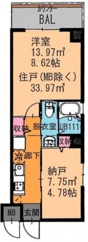 東大阪市川俣のマンションの間取り