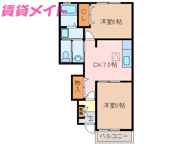 【松阪市嬉野中川町のアパートの間取り】