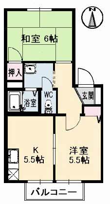 岡山市中区長岡のアパートの間取り