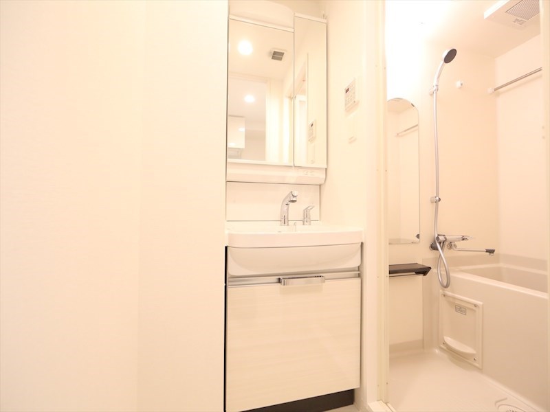 洗面設備　脱衣所　独立洗面台（シャンプードレッサー付）収納スペース有