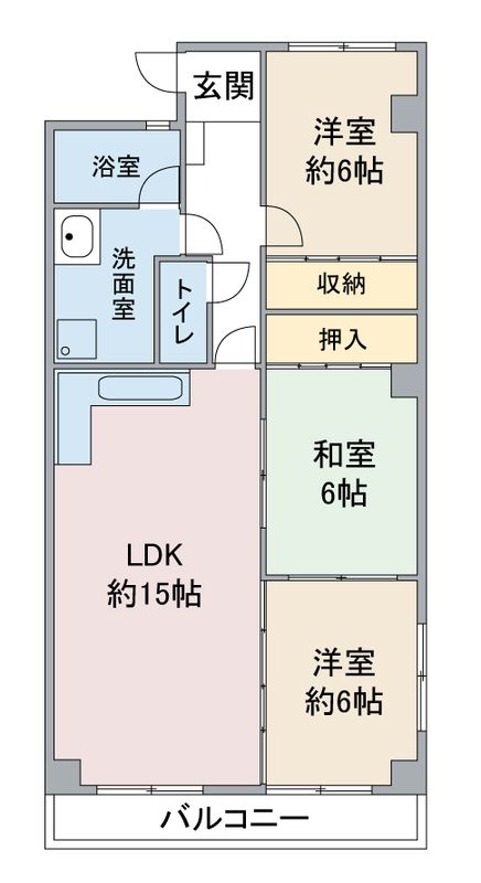 地下鉄鶴舞線 原駅 徒歩9分 3階建 築36年の間取り写真