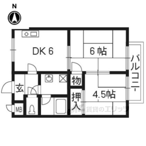 京都市西京区桂徳大寺町のマンションの間取り