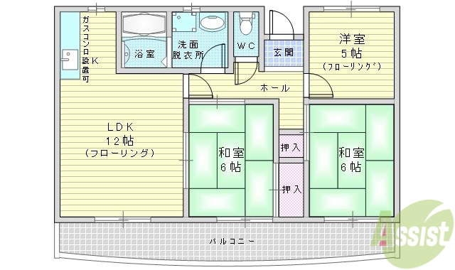 吹田市上山手町のマンションの間取り