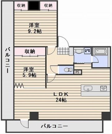 岡山市北区表町のマンションの間取り