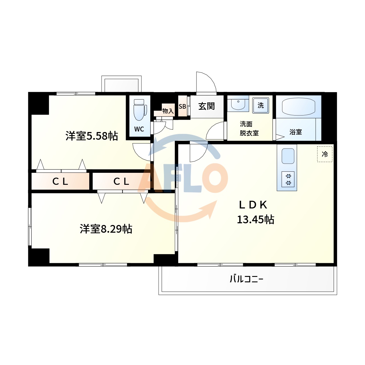 大阪市阿倍野区松虫通のアパートの間取り