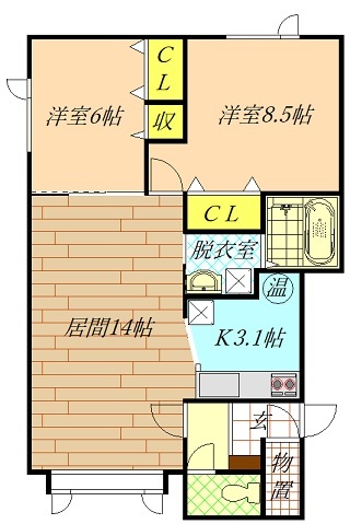 旭川市神楽岡六条のアパートの間取り