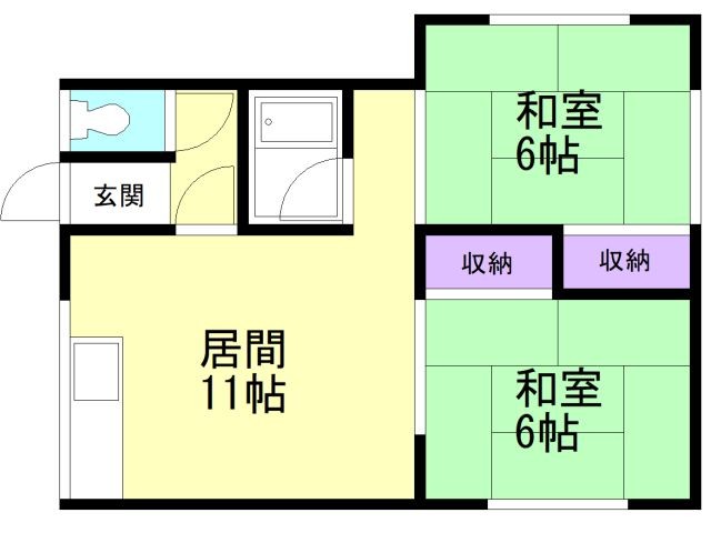 函館市宝来町のアパートの間取り