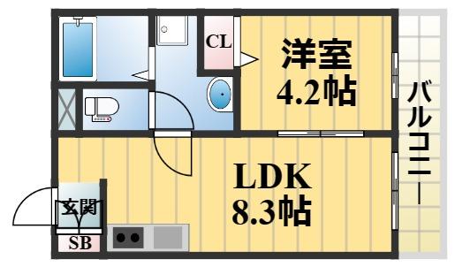 【東大阪市東石切町のアパートの間取り】