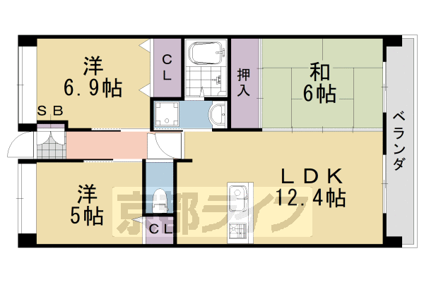 【京都市西京区松室吾田神町のマンションの間取り】