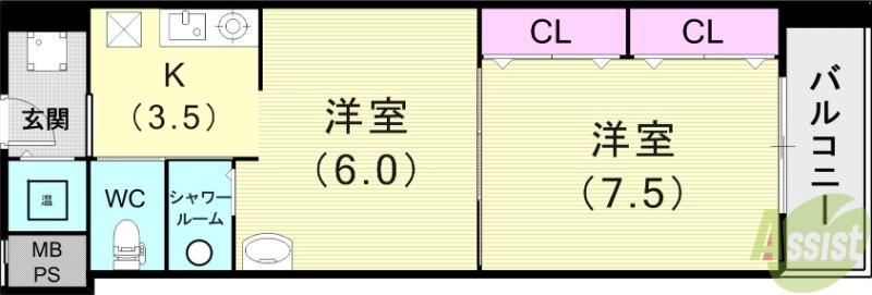 芦屋市南宮町のマンションの間取り