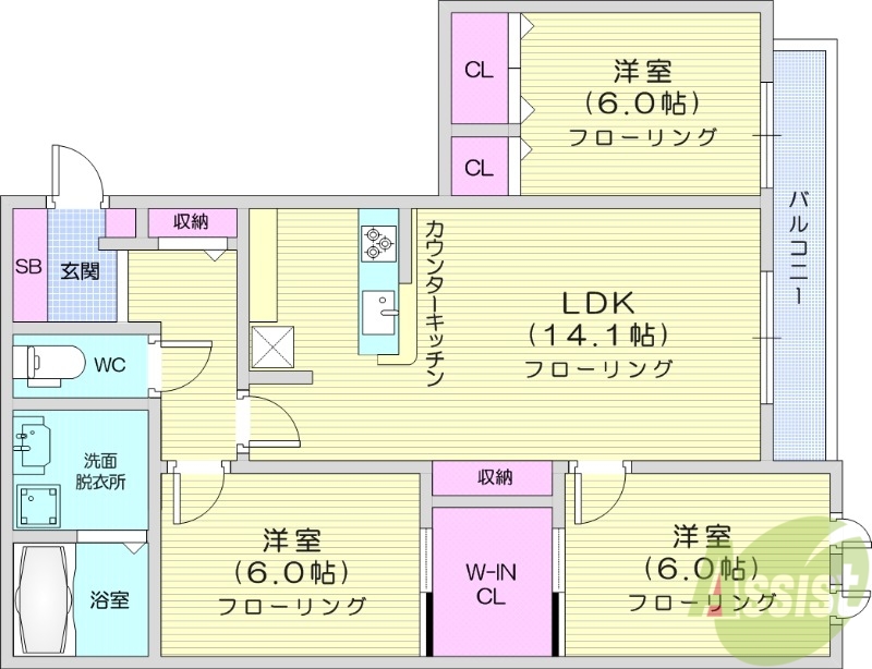 仙台市泉区泉中央のアパートの間取り