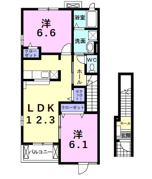 常滑市北汐見坂のアパートの間取り