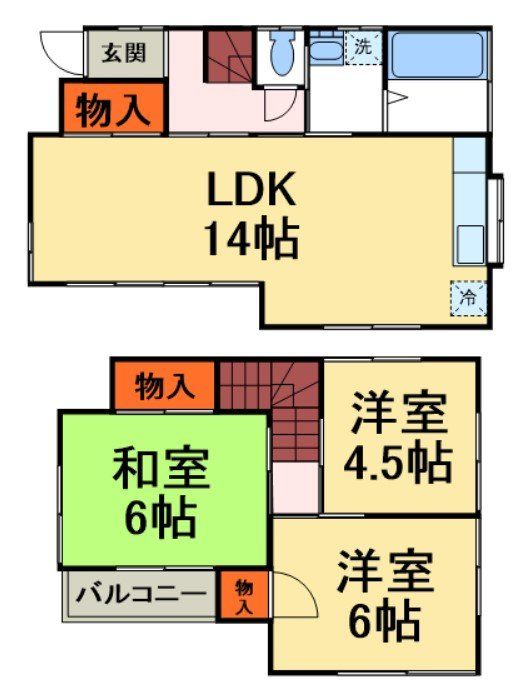 ＪＲ常磐線 北柏駅 バス乗車時間：6分 最寄りバス停で下車 徒歩6分 2階建 築47年の間取り写真