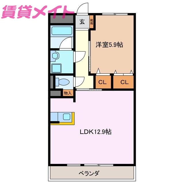 鈴鹿市庄野共進のマンションの間取り