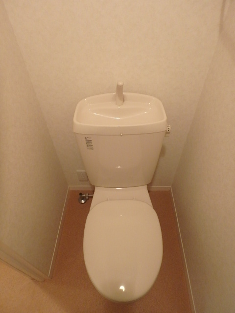 トイレ　上部に棚が有りストック品は棚へ…。