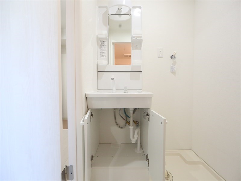 洗面設備　脱衣所　独立洗面台（シャンプードレッサー付）収納スペース有