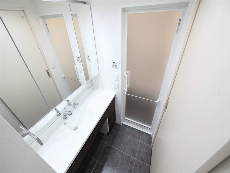 洗面設備　脱衣所　独立洗面台（シャンプードレッサー付）収納スペース有