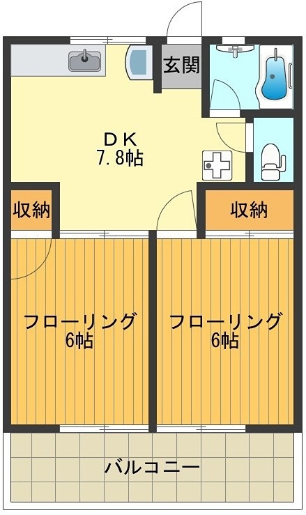ＪＲ中央線 立川駅 バス乗車時間：30分 最寄りバス停で下車 徒歩3分 2階建 築41年の間取り写真