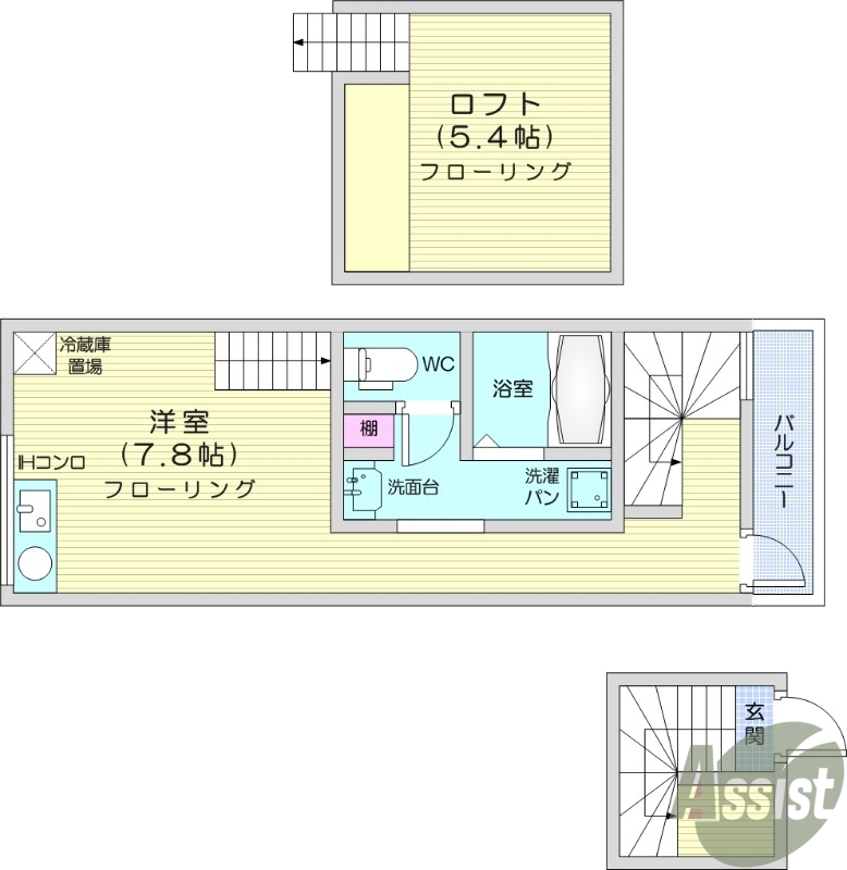 仙台市宮城野区福住町のアパートの間取り