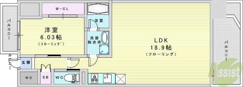 大阪市淀川区宮原のマンションの間取り