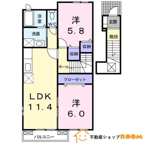 筑後市大字若菜のアパートの間取り