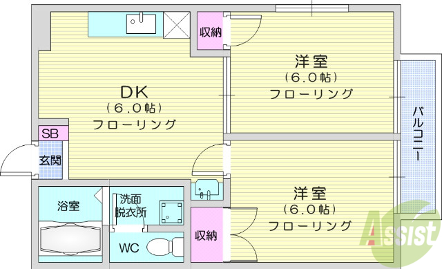 【岩沼市松ケ丘のアパートの間取り】