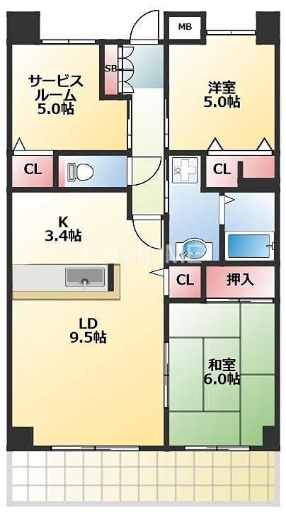 大阪市浪速区塩草のマンションの間取り