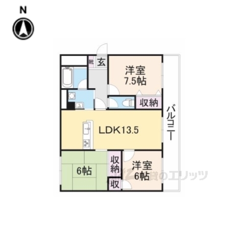 奈良市学園赤松町のマンションの間取り