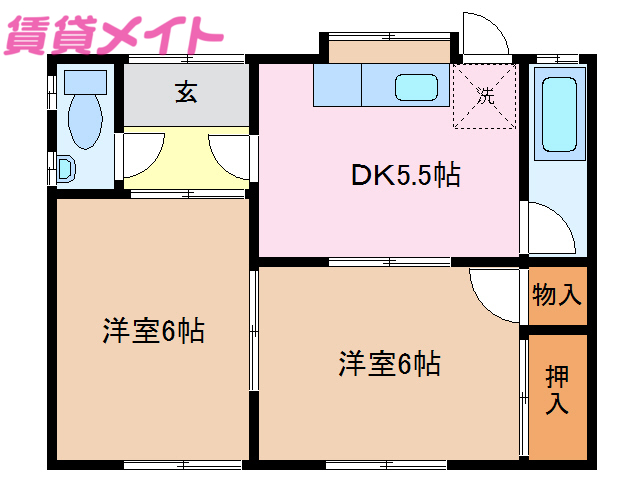 伊勢市小俣町元町のアパートの間取り