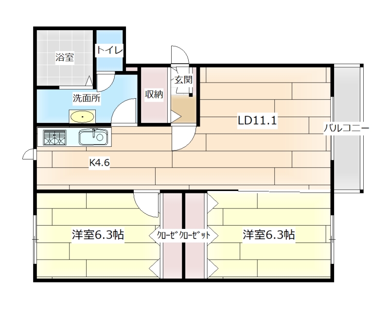 岩見沢市六条東のマンションの間取り