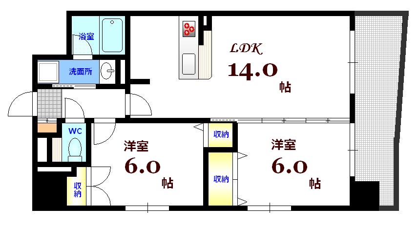 広島市中区宝町のマンションの間取り