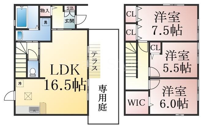 【多井畑南町戸建賃貸　Ｄ棟の間取り】