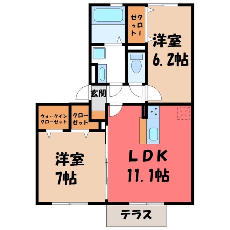 宇都宮市ゆいの杜のアパートの間取り