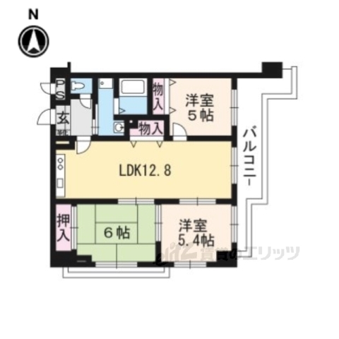 【京都市山科区椥辻東潰のマンションの間取り】