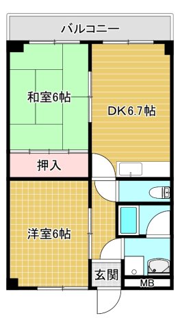 大阪市東住吉区湯里のマンションの間取り