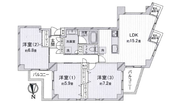 芦屋市西山町のマンションの間取り