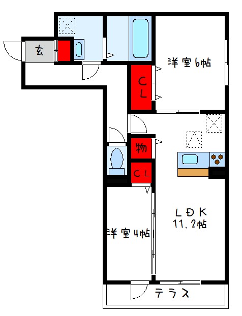 八尾市弓削町南のアパートの間取り