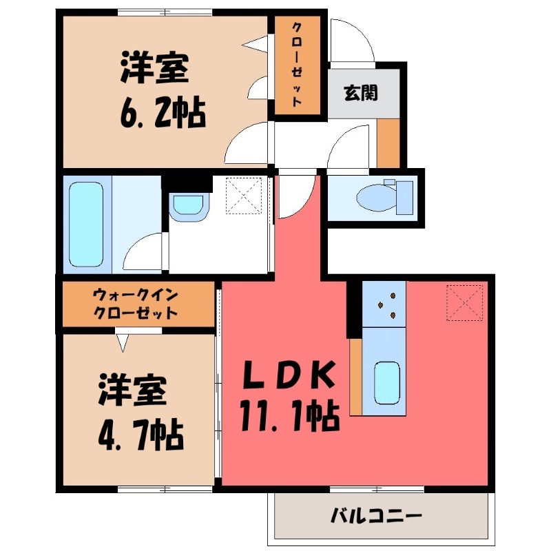 筑西市稲野辺のアパートの間取り